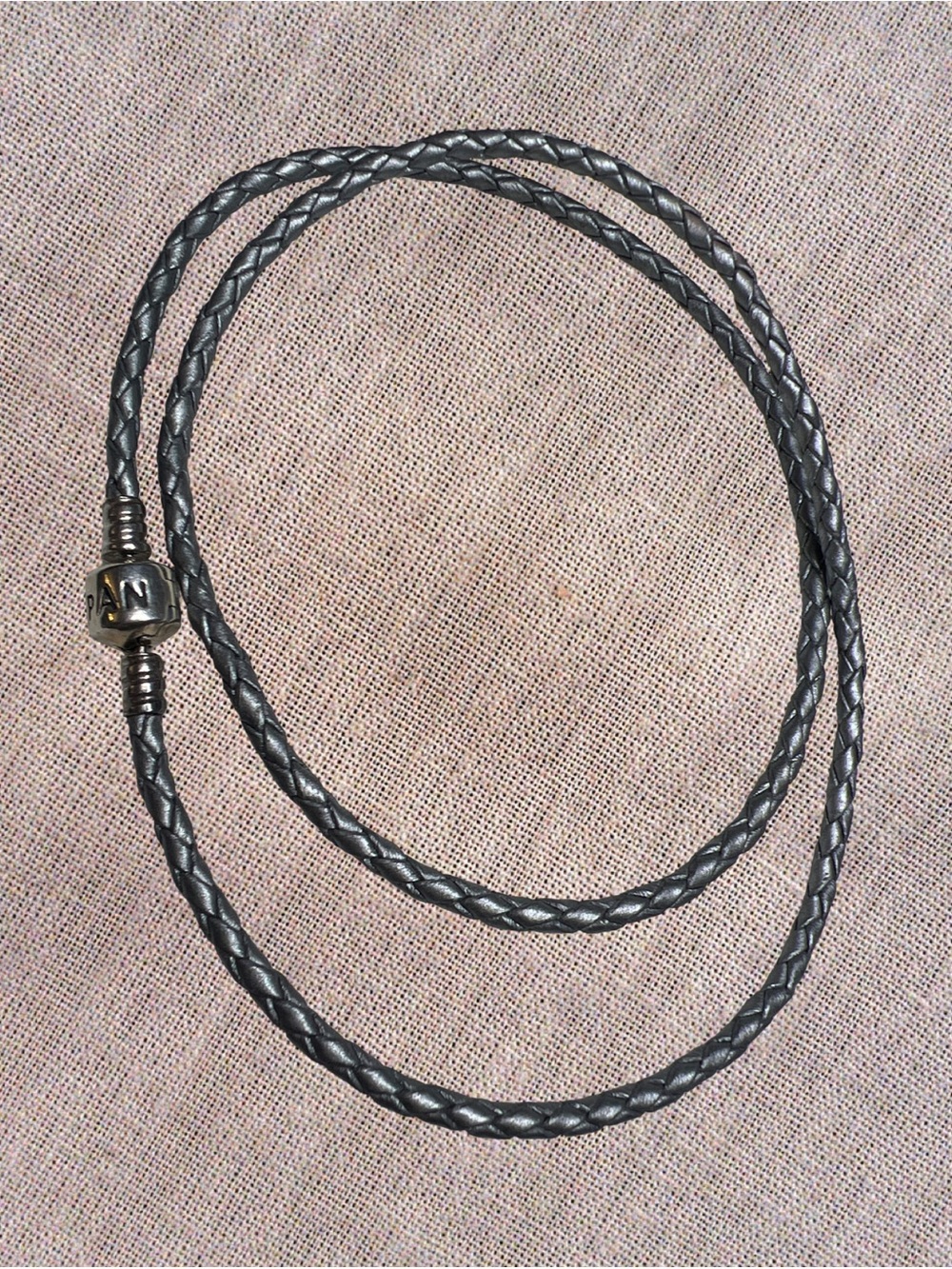 Pandora Gray Leather Double Wrap Sterling Silver Bracelet 13.75" #590705CGY